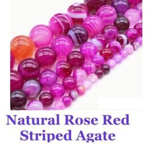Natural Rose Red Striped Agate Gemstone Beads.  8mm  15" strand